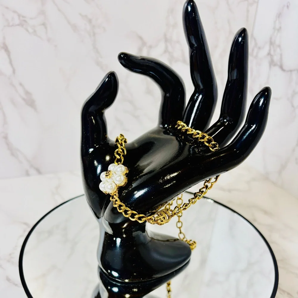 A-1FN-06 NECKLACE: Vintage Style Golden Necklace w/Pearl Accents, NWOT